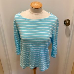 Talbots Soft Light Blue and White Striped Long Sleeve Shirt Size Petite Large